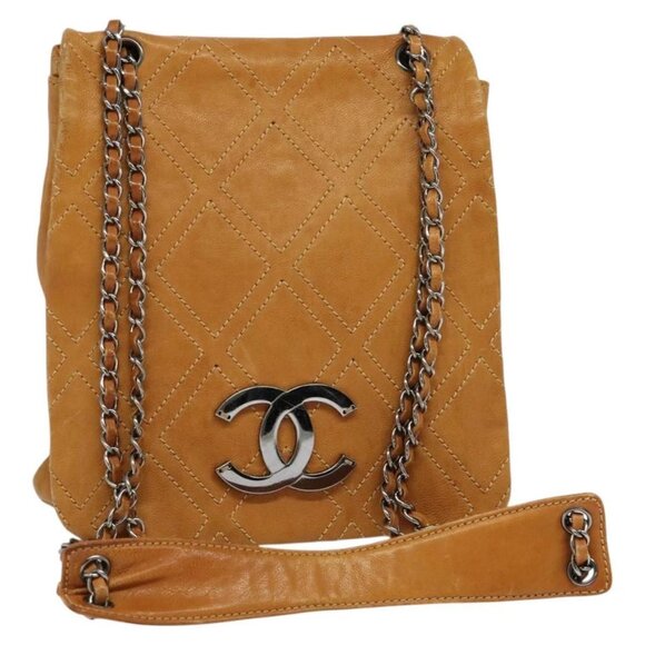CHANEL Chain Shoulder Bag Leather Brown Silver CC Auth bs25207 - Picture 1 of 16
